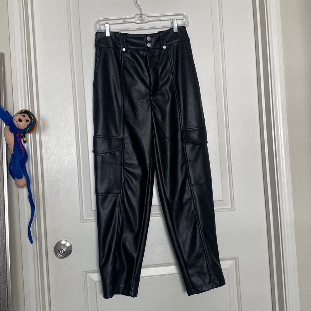 Faux Leather Cargo Pants - Small